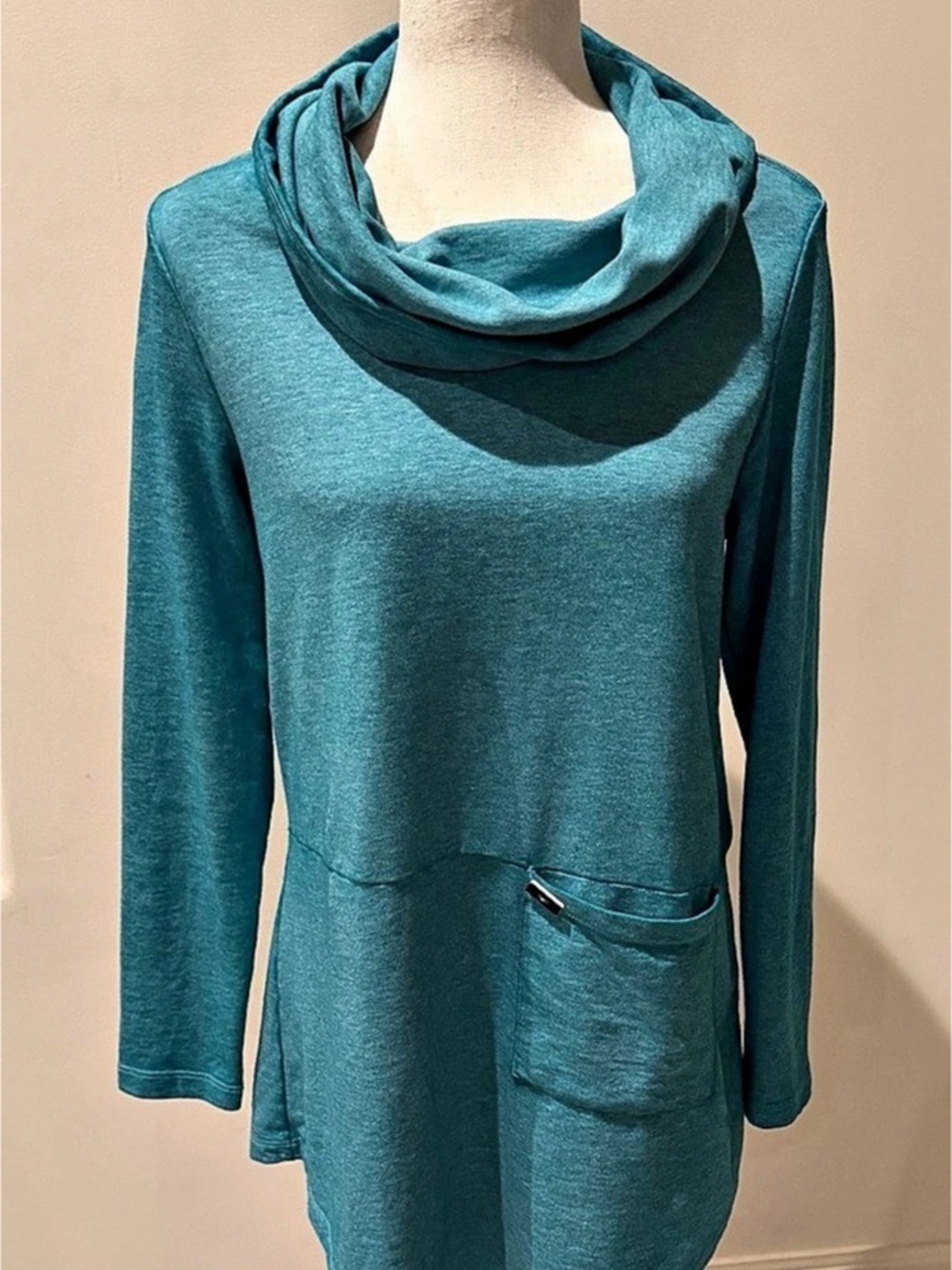 Soft Surroundings Teal Cowl Neck Tunic Top Pocket Size Small